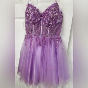 Lavender Beaded Tulle Short Dress for Women